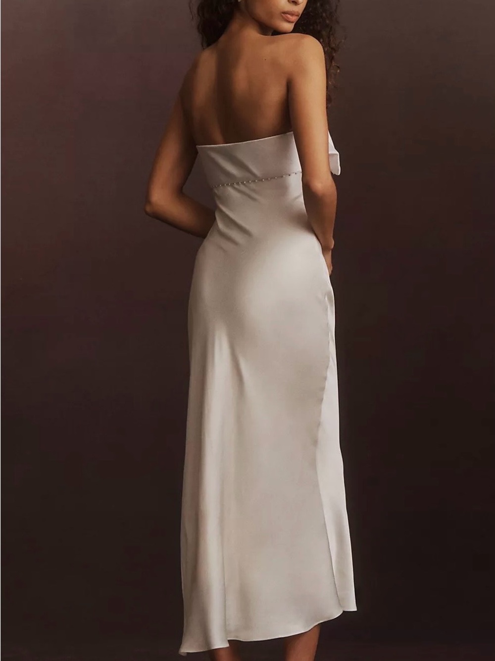 BHLDN Elegant strapless Ivory Satin Dress with Bow Detail - Picture 3 of 5